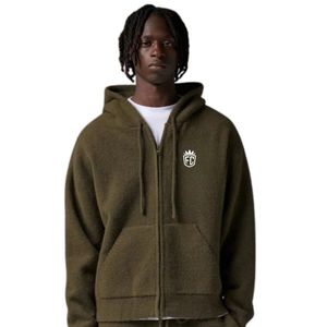 Khaki ZipUp Knit Hoodie with Crown Logo Soft Comfortable Hoodie for Casual Wear <b>Perfect</b> for Men and Women - Product Image 5