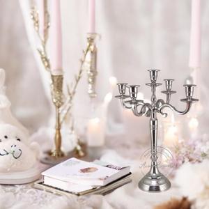 Candelabro Elegante de Metal Plateado para Decoración de Bodas, Candelabro de Cinco Brazos, Centro de Mesa para Eventos de Lujo y Decoración del Hogar - Product Image 6