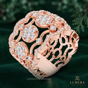 Wave Lattice Diamond Ring Elegant Multi <b>Row</b> Pave Flower Cluster Engagement Band Factory Round Fashion Ring - Product Image 3
