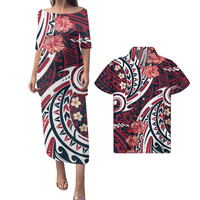 Impression à la demande imprimé tribal polynésien famille correspondant tenues Couple vêtements Samoan Puletasi ensemble et grande taille chemises pour hommes