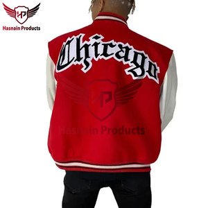 Veste universitaire laine et simili cuir doublure en viscose col tricoté côtelé couleur rouge Varsity Letterman vêtements de baseball - Product Image 2