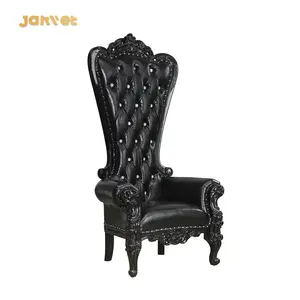 كرسي عرش ملكي أسود فاخر للمناسبات وحفلات الزفاف الملكية بظهر عالٍ