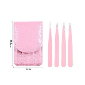 Kit de 4 pinces à épiler en acier inoxydable de qualité supérieure, pinces à épiler pointues inclinées avec étui en cuir, Pakistan - Product Image 2