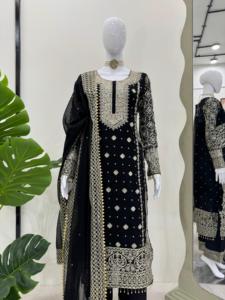 Elegant Foux Gorgette Ensemble Fully Embellished 47 Top with Thread Sequence & Lace Broder Work on <b>Both</b> Sides in wholesale - Product Image 4