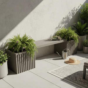 Banco de Jardín Moderno con Macetero, Madera y Vidrio, Muebles de Exterior para Patio y Jardín - Product Image 1