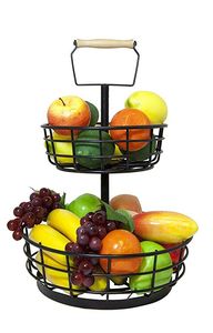 Round Metal Fruit <b>Basket</b> with <b>Wooden</b> Base for Modern Kitchen Countertop Storage and Stylish Home Decoration - Product Image 2