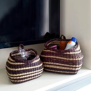 Nuevos artículos de decoración de cocina cesta colgante de paja de algas marinas naturales de dos tonos para almacenamiento en pared - Product Image 5