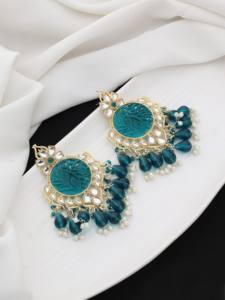 Pendientes colgantes tradicionales Kundan, Pendientes colgantes étnicos chapados en oro, ropa de fiesta y regalo para mujer - Product Image 2