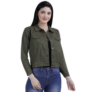 Gran oferta, chaqueta vaquera elegante OEM para mujer con cuello para mujer, chaqueta vaquera informal lavada azul claro personalizada a la venta - Product Image 5