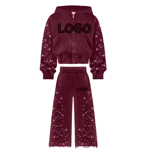 Nouvel ensemble de survêtement d'hiver de haute qualité pour homme, en velours orné de strass, personnalisable, 100 % coton, respirant et confortable, deux pièces - Product Image 6