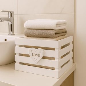 Set di 3 scatole di immagazzinaggio per la casa da bagno impilabili in legno bianco/naturale 22x12x7/26x16x8.5/30x20x10 cm cestini decorativi - Product Image 3