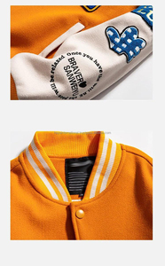 Mejor calidad 100% lana cuerpo con mangas de cuero de Chenille parche bordado Casual chaqueta para hombres y mujeres - Product Image 3