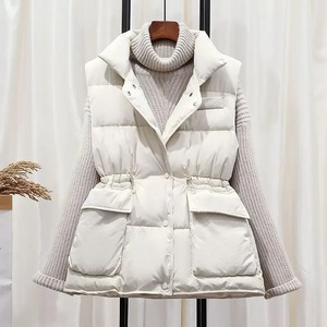 Chaleco de algodón de nuevo estilo para mujer Otoño/Invierno prendas de vestir exteriores ajustadas en la cintura chaleco negro chaqueta de hombro - Product Image 6