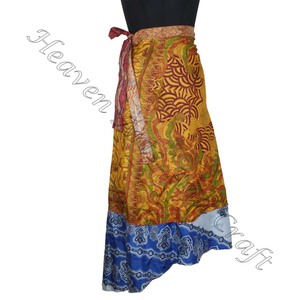 New Beach Wear Vintage Silk Saree Magic 38 Inch <b>Long</b> Length Wrap Reversible Vintage Silk Magic Wrap <b>Skirt</b> Hot Casual Wear Sari - Product Image 3