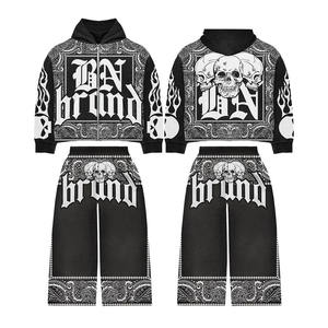 High Quality Tracksuit 2025 Screen Print Design Vintage Sun Faded Flared Sweatpants Pullover Hoodie For Winter - Product Image 2