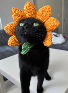 Gorro de ganchillo para gato con orificios para las orejas, disfraz de girasol hecho a mano para cumpleaños de mascotas, sombrero de cosplay con cordón - Product Image 4