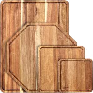 Baderke 4 pièces planches de charcuterie en bois d'acacia massif ensemble de plateaux de service en bois pour servir des aliments grands plateaux de dîner pour le dîner - Product Image 1