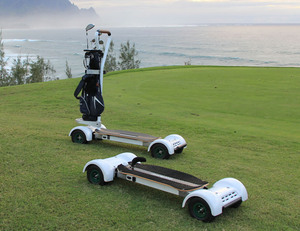 White 4-Wheel Aluminum Electric <b>Golf</b> Trolley with Skateboard Style 400W Motor 50kg Load Capacity up to 36 Holes Range - Product Image 1