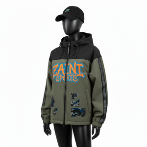 Veste softshell pour femmes Tissu polyester coupe-vent Conception à capuche olive et noire Logo brodé personnalisé Veste softshell pour femmes - Product Image 4