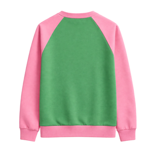 เสื้อสเวตเชิ้ตคอกลมแขนแร็กแลนสีเขียว สำหรับชมรมนักศึกษาหญิง สีชมพูและเขียว สไตล์ลำลองทันสมัย - Product Image 4