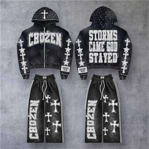 Sudadera con Capucha de Algodón 100% de 420 g/m², Estilo Hip Hop Urbano, Otoño 2025, con Parche Bordado Personalizado, Cierre de Cremallera, Estilo Corto, Lavado Ácido Desgastado - Product Image 4