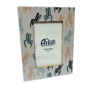 Atiqco Painted Hand Peace Gesture Photo <b>Frame</b> Handmade Art Deco Picture Display Home Ornament Lacquered Picture Wood <b>Frames</b> - Product Image 3