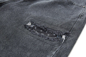 OEM Custom Streetwear Oversized Denim <b>Jeans</b> Shorts Blank Ripped Acid Wash Shorts <b>for</b> <b>Men</b> - Product Image 5
