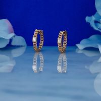 Boucles d'oreilles créoles en or pur 14 carats avec diamants naturels, design baguette, style hip-hop, boucles d'oreilles créoles pour elle, vente en gros