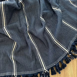 Cubrecama 100% Algodón Natural Azul Marino y Blanco a Rayas 240x260cm, Cubrecama Tejido Tipo Pike para Uso Doméstico - Product Image 1