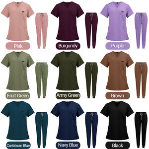 Juegos de uniformes médicos de talla grande Hexaplus 2024, pantalones superiores de tela vaquera elástica, Color marrón, rosa y morado diseñados para médicos y enfermeras - Product Image 6