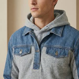 Ventes en gros de sweats à capuche en jean gris en molleton uni teinté en coton 100% personnalisés pour l'automne et l'hiver, streetwear décontracté pour hommes - Product Image 4