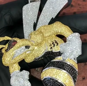 2.80Ct Round Real Moissanite Customize <b>Honey</b> Bee Charms 18K Yellow Gold Plated <b>Hip</b> <b>Hop</b> GRA Certified Gift - Product Image 4