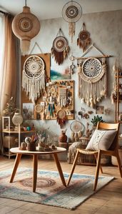 Tapiz de fibra hecho a mano rústico y elegante de arte de pared de hilo estilo granja para interiores acogedores y modernos - Product Image 5