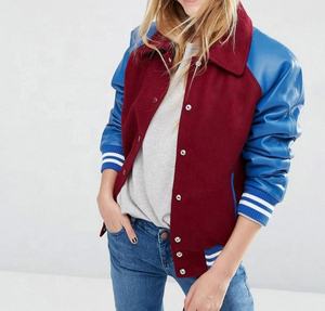 Chaqueta universitaria de béisbol de manga larga para mujer, chaqueta universitaria de moda con cuello vuelto y logotipo bordado personalizado - Product Image 3