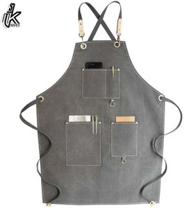 Delantal de peluquería gris personalizado para hombres y mujeres, 3 bolsillos, herramientas de corte de tela de cuero, ropa de trabajo, logotipo personalizado, Material de lona de algodón - Product Image 3