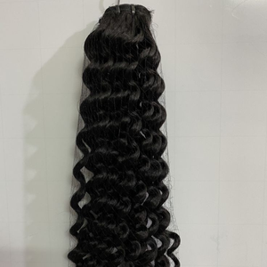 Extensiones de Cabello Brasileño Remy con Ondas Profundas, Color Negro Natural, Trama Doble a Máquina con Adhesivo, Ondas Sueltas - Product Image 1