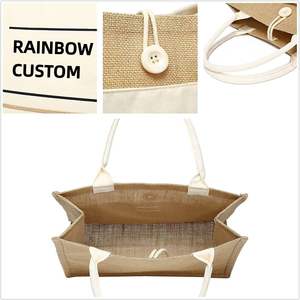 New Arrival Premium Quality Reusable Rainbow Striped Jute Tote <b>Bag</b> Custom Eco-Friendly Carry Shopping <b>Bag</b> - Product Image 5