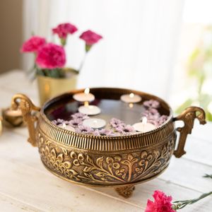 Bol à fleurs en laiton de paon de qualité supérieure poli or porte-lampe à thé Urli et bougeoirs de mariage pour la décoration intérieure - Product Image 5