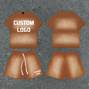 Camiseta con logotipo personalizado, conjunto corto, chándal, ropa de verano, pieza 2, sudadera con lavado ácido, Conjunto de camiseta y pantalones cortos de chándal para hombres - Product Image 4