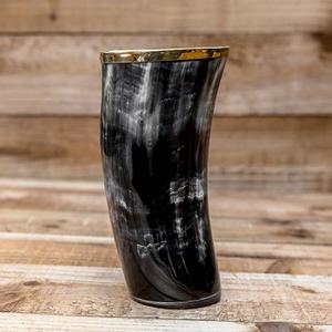 Vaso de chupito de ágata vikinga medieval auténtico, nuevo diseño, vaso de cuerno de buey de búfalo Natural con base de madera, copa de vino - Product Image 1