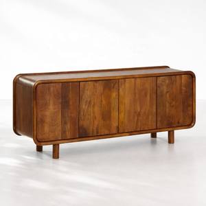 GAIA Solid Mango Wood <b>Sideboard</b> | Japandi Mid Century Style Farmhouse Kitchen Furniture | Organic Shape Luxury <b>Storage</b> Cabinet - Product Image 1