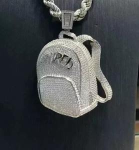 925 Sterling Silver Round Cut Moissanite Customized <b>Bag</b> Men's Pendant for fashion jewelry - Product Image 2