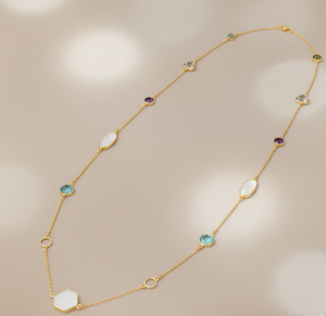 Collier en argent multi-formes et multi-tones fait à la main de 22 pouces avec placage or 18 carats, collier à porter tous les jours, cadeau pour un anniversaire - Product Image 2