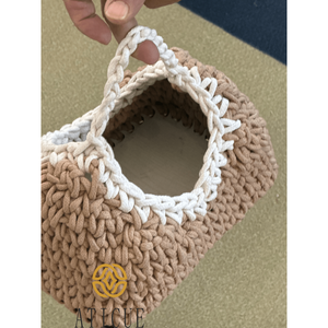 ATICUE Women's Handmade Cotton Rope Crochet <b>Bag</b> Stylish Durable 9x6x7 Inch <b>Small</b> Handbag with Open Closure Solid Color Pattern - Product Image 6