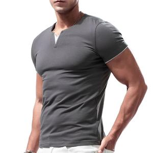 Nueva Camiseta de Manga Corta para Hombre, Combinación de Colores, Algodón, Corte Ajustado, Cuello en V Grande, Camiseta Deportiva para Correr, Cuello Redondo Básico - Product Image 1