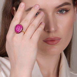 Bague réglable en quartz solaire plaqué or 18 carats | Bijoux en laiton faits à la main | Bague de fête de mariage à la mode prix d'usine - Product Image 6