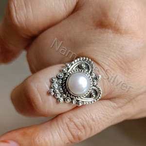 Handmade Freshwater Pearl <b>Statement</b> <b>Ring</b> for Women Handcrafted in Sterling <b>Silver</b> Elegant Pearl Jewelry - Product Image 5