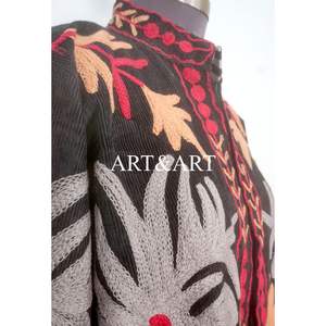 Handmade Floral Embroidery Quilted Cotrise Jacket Button <b>Detail</b> Cotton Stripe Lining Winter Autumn <b>Quick</b> Dry Style Party Wear - Product Image 3