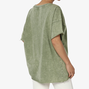 Premium Slim Custom Vintage Acid Wash Camiseta 100% algodón de alta calidad mujeres cuello redondo tejido de punto de peso pesado transpirable - Product Image 4