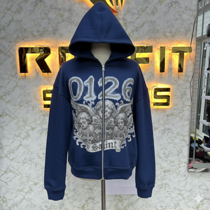Sweat-shirt à capuche zippé vert pour homme, style streetwear, imprimé ange 0126, design Saint, coupe classique, en coton tricoté, pour l'automne - Product Image 5